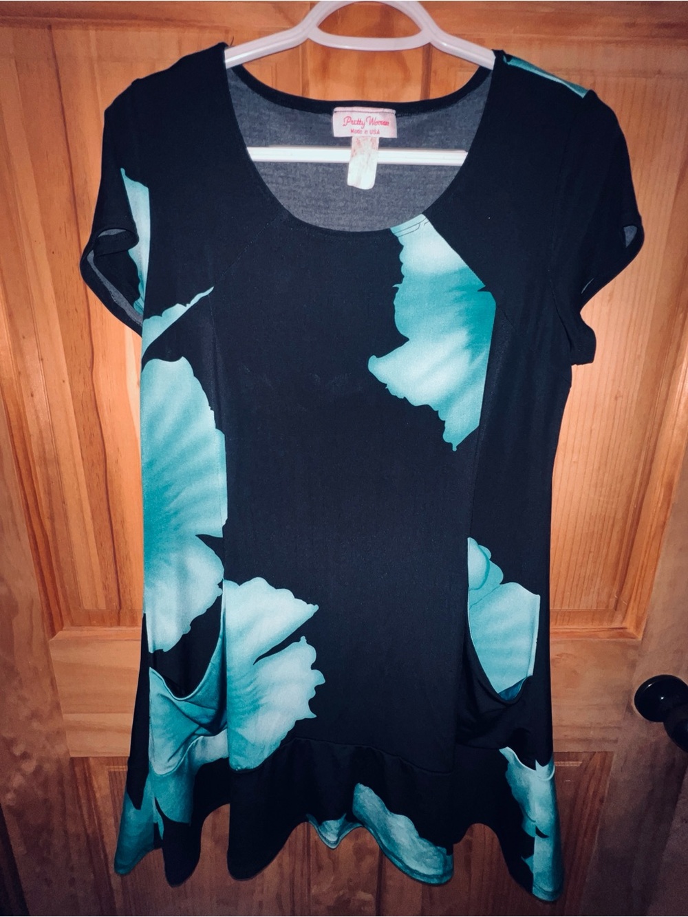Black Dress with Teal Floral Panels